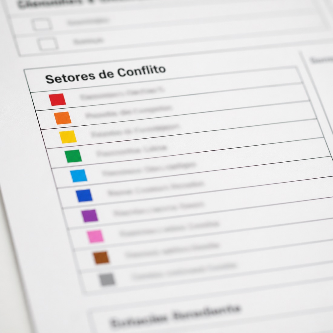 Detalhe dos setores de conflito da ficha, organizados por cor